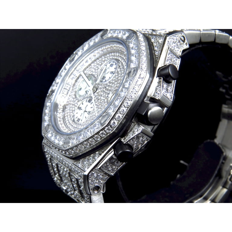 Iced Out Stainless Steel Canary Simulated Diamond Watch