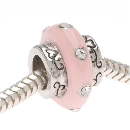 Available Swarovski Elements Bead - Silver Tone Large Hole Lt Pink Enamel Bead Adorned With SWAROVSKI ELEMENTS Crystals (1)