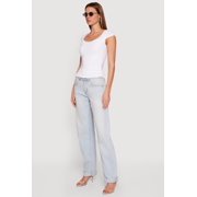Women's Solid Ruched Side Cap Sleeve Top