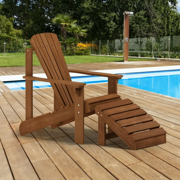 Furinno Tioman Small Hardwood Adirondack Patio Chair in Teak Oil