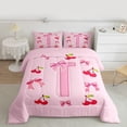 thumbnail image 3 of Homewish Bowtie Letter T Bedding Comforter Set,Bowknot Monogrammed Theme Twin Comforter Sets,Pink Red Bedding Set For Girl Teens,Ultra Soft Bedroom Decor Reversible,2 Pieces, 3 of 9