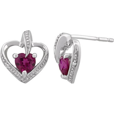 Created Ruby Diamond Accent Sterling Silver Open Heart Earrings