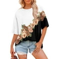 thumbnail image 5 of V-Neck Women's Short Sleeve T-shirt Summer Tops For Women Short Sleeve Crewneck Oversized T Shirts Trendy Solid/Flower Printed Beach Vacation Clothes,Black Women's Short sleeve T-shirt S, 5 of 5