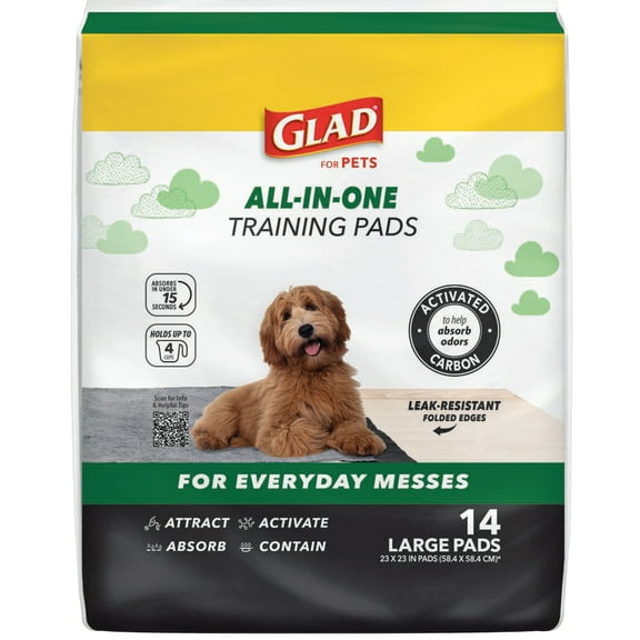 Glad Activated Charcoal Leak-Resistant Training Pads for Dogs, 23in x 23in, 14 Count