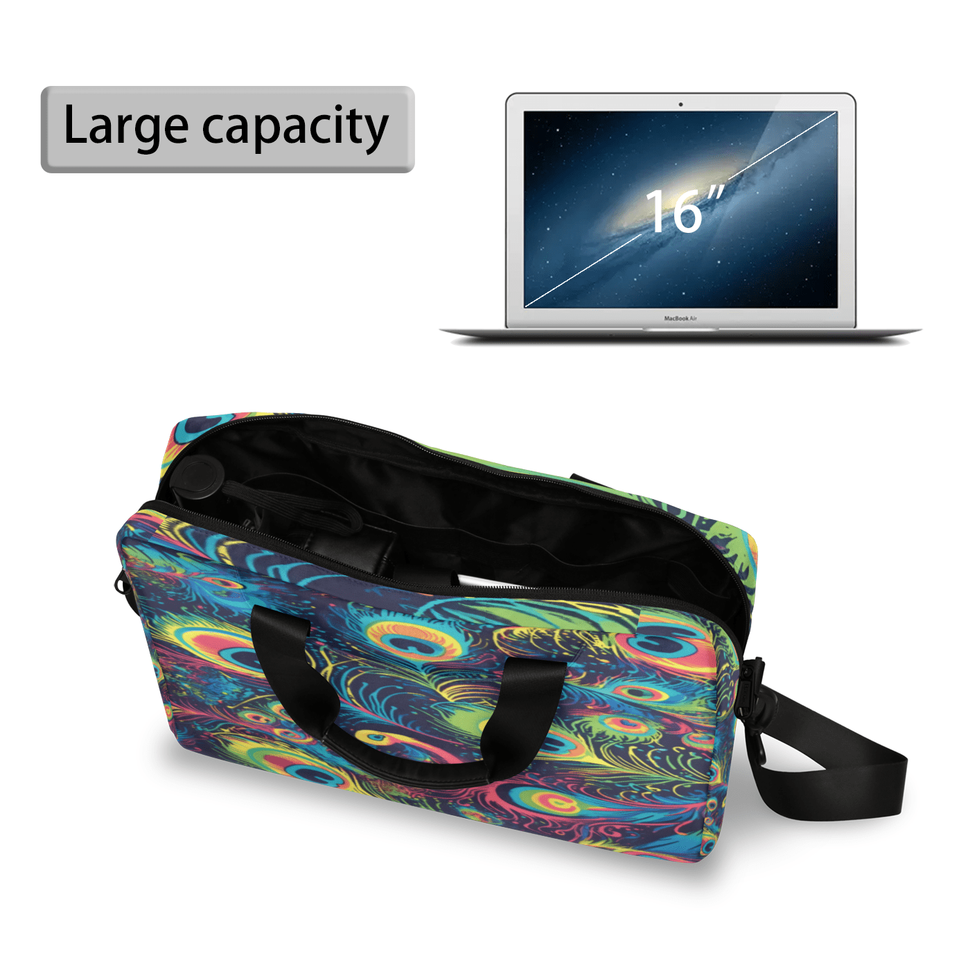 Herdesigns Peacock Feather Laptop Bag for Women Men, Computer Case Briefcase Messenger Bags, 15-15.6 inch Laptop Sleeve Shoulder Bag