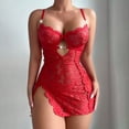 thumbnail image 2 of JSGEK Women Corset Style Cutout High Slit Bodysuit Adjustable Straps Lingerie for Romantic Date Night Red S, 2 of 5