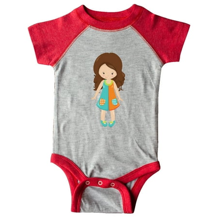 

Inktastic Fashion Girl Brown Hair Colorful Dress Blue Shoes Gift Baby Girl Bodysuit