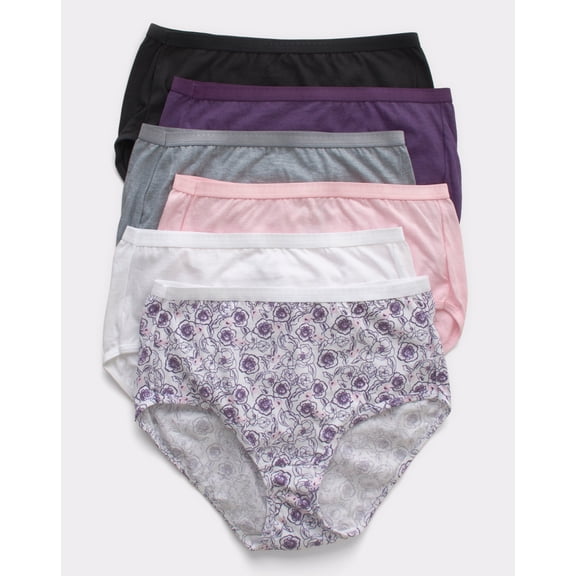 Hanes Ultimate Women's Breathable Brief Underwear, 6-Pack Sugar Flower Pink/White/Concrete Heather/Black/Purple Vista Heather/Purple Floral Print 6