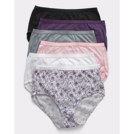 Women's purple clothing - Hanes Ultimate Women s Breathable Brief Underwear 6-Pack Sugar Flower Pink/White/Concrete Heather/Black/Purple Vista Heather/Purple Floral Print 5