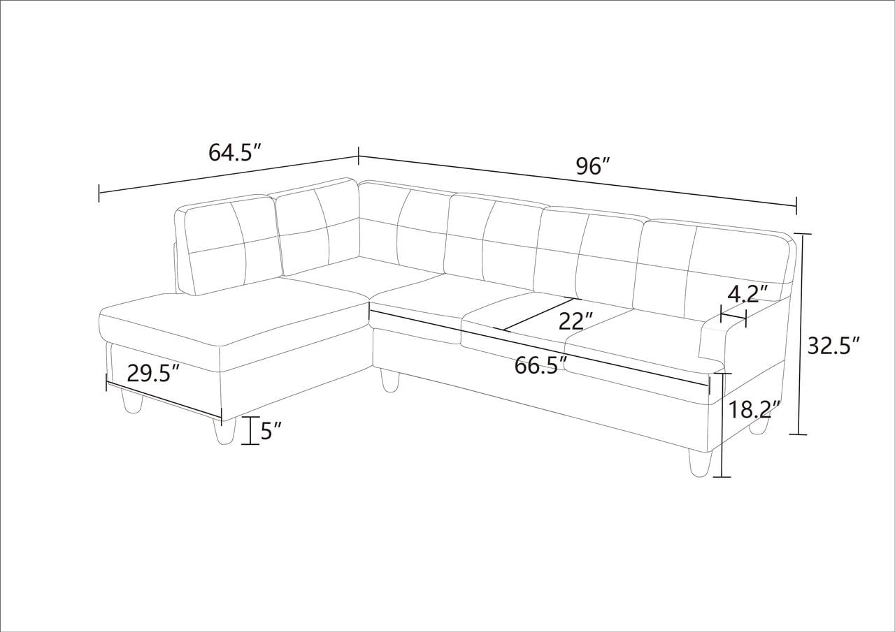 MAYEERTY 96" L-Shaped Sectional Sofa, Breathable Sackcloth 2-Piece Modular Couch Sofa Set, Dark Grey (Left)