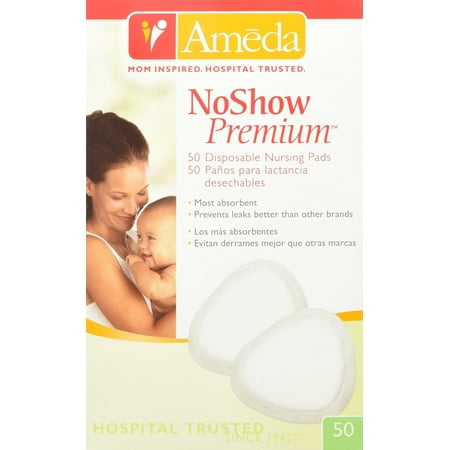 Ameda Noshow Premium Disposable Nursing Pads 50-Count, Helps Prevent Breast Milk Leaks Onto Clothing, High-Absorbency Disposable Nursing Pads, for Single Wear Use, Discreetly Fits into Most Bra