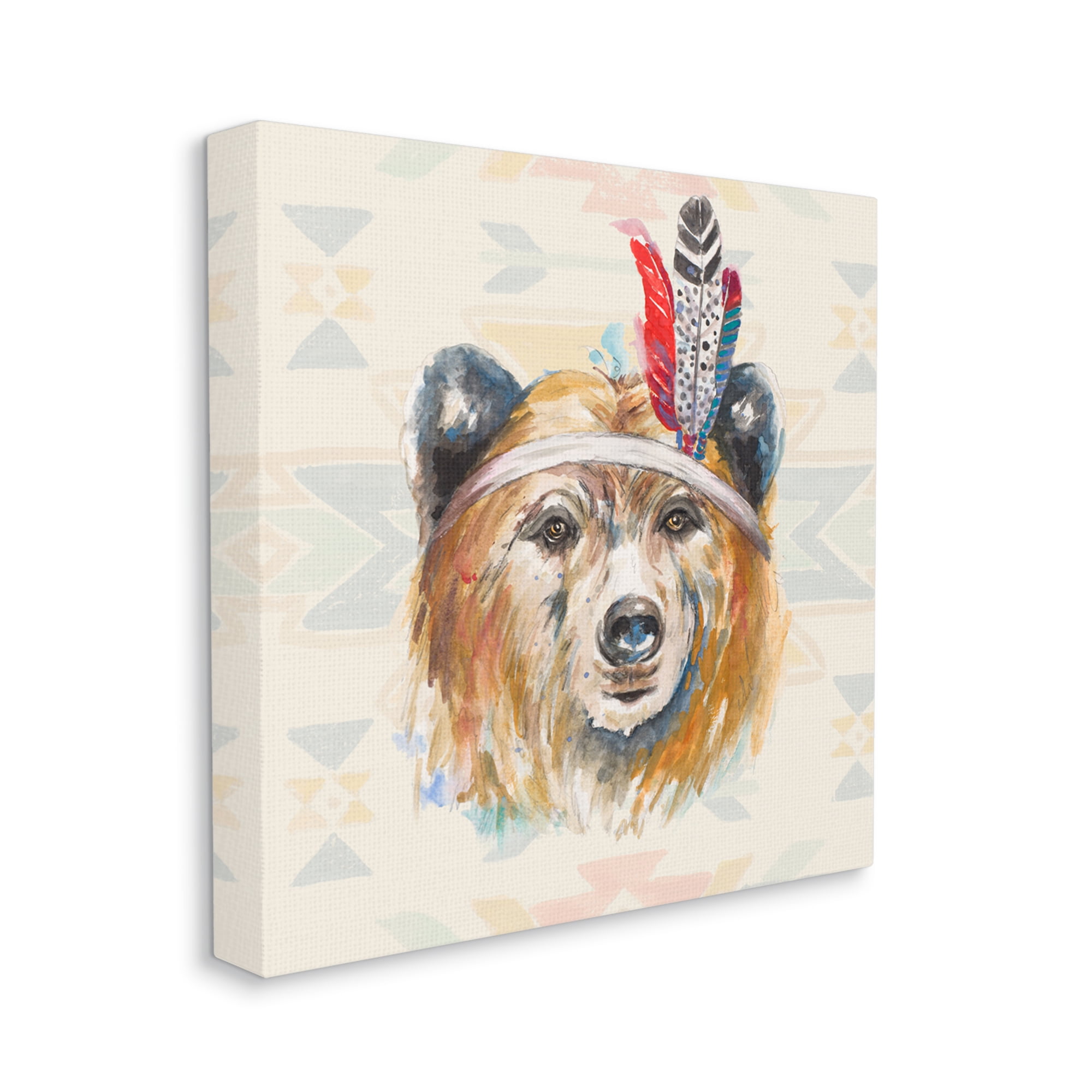 Stupell Indigenous Bear Geometric Wildlife Animals & Insects Painting Gallery Wrapped Canvas Print Wall Art