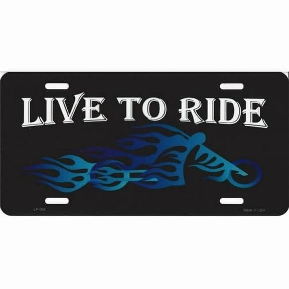Live to Ride Biker Blue Flames Choppers Metal License Plate