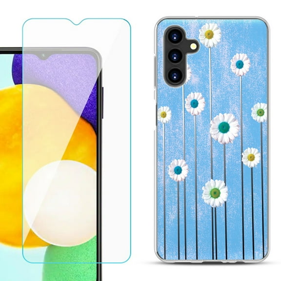 Slim-Fit TPU Fashion Phone Case for Samsung Galaxy A13 5G, with Tempered Glass Screen Protector, by OneToughShield ® - Daisy Sky