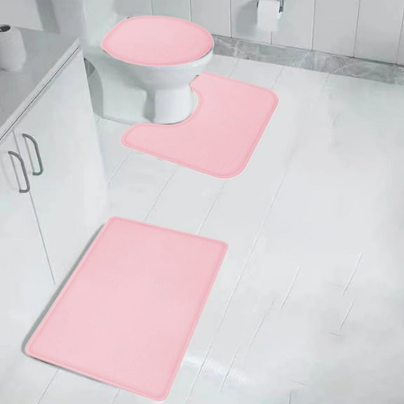 3 Piece Bathroom Rugs Bath Mat Set, Velvet Bath Mats for Bathroom - Non-Slip Backing Bath Rugs, Washable - U-Shaped Contour Bathroom Rug and Toilet Lid Cover for Tub Shower & Bath Room