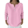 thumbnail image 3 of Women's Henley Neck Sweatshirt, Casual Button Front Pullover, Solid Color Long Sleeve Top, Comfortable Loose Fit Blouse, Relaxed Everyday Wear Sweatshirt Pink L, 3 of 6