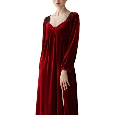 

Womens gold velvet long sleeved French long nightdress