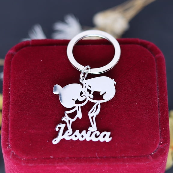 Boy Girl Pendant Keyring Engrave Name Keychain For Women Men Stainless Steel Nameplate Date Key Chain Couple Jewelry Gift