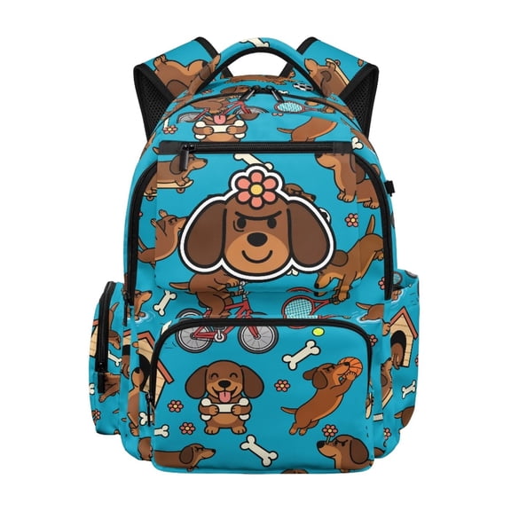 Jeiento Kids School Backpack 17 Inch Large Capacity Lightweight Water-Resistant Polyester Bookbag for 6-14 Year Old Boys Girls, Sport Dachshund School Daypack