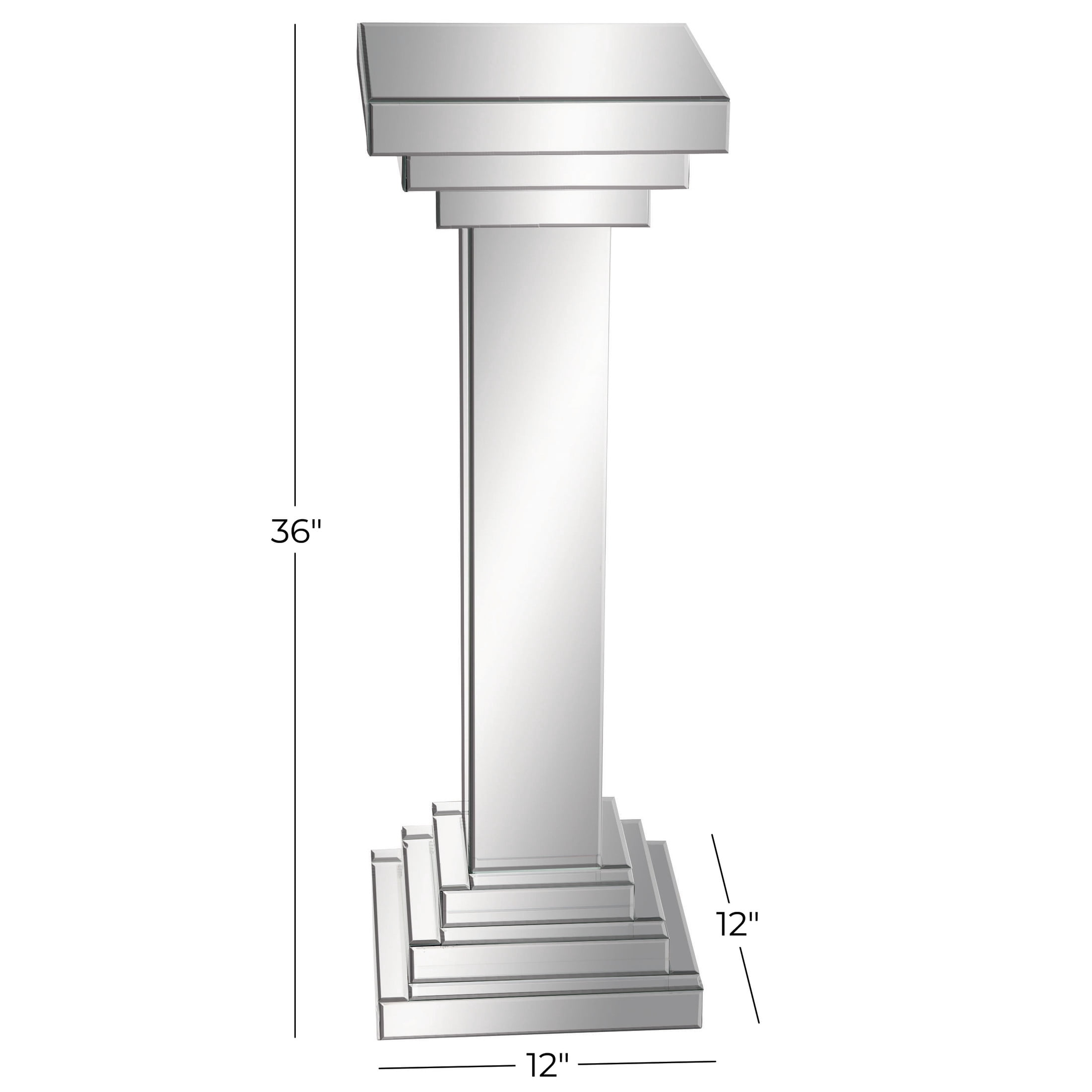 DecMode 12" x 36" Silver Glass Mirrored Pedestal Table, 1-Piece