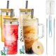 thumbnail image 1 of Vasos de Vidrio para Beber Con Tapas y Pajitas y Asa, Vaso Tipo Lata De Vidrio, Bebidas Vasos, Jarra, Cristal Con Cepillo Limpiador, botella de boba reutilizable, 1 of 4