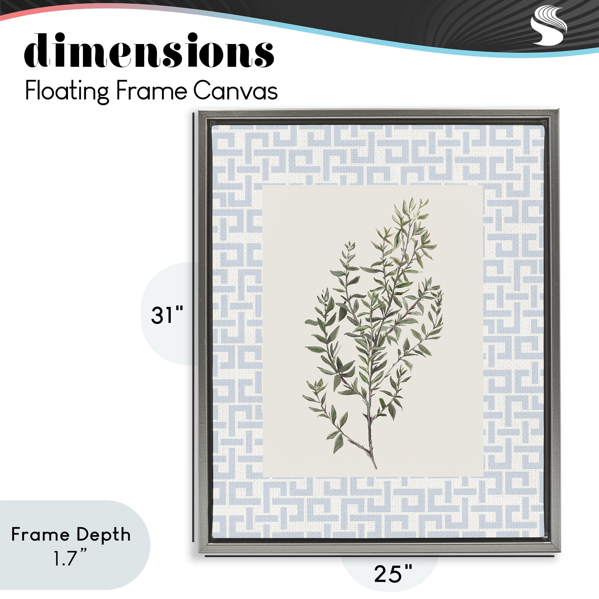 Stupell Industries Leafy Herb on Geometric Gray Framed Floater Canvas Wall Art, design by Diannart