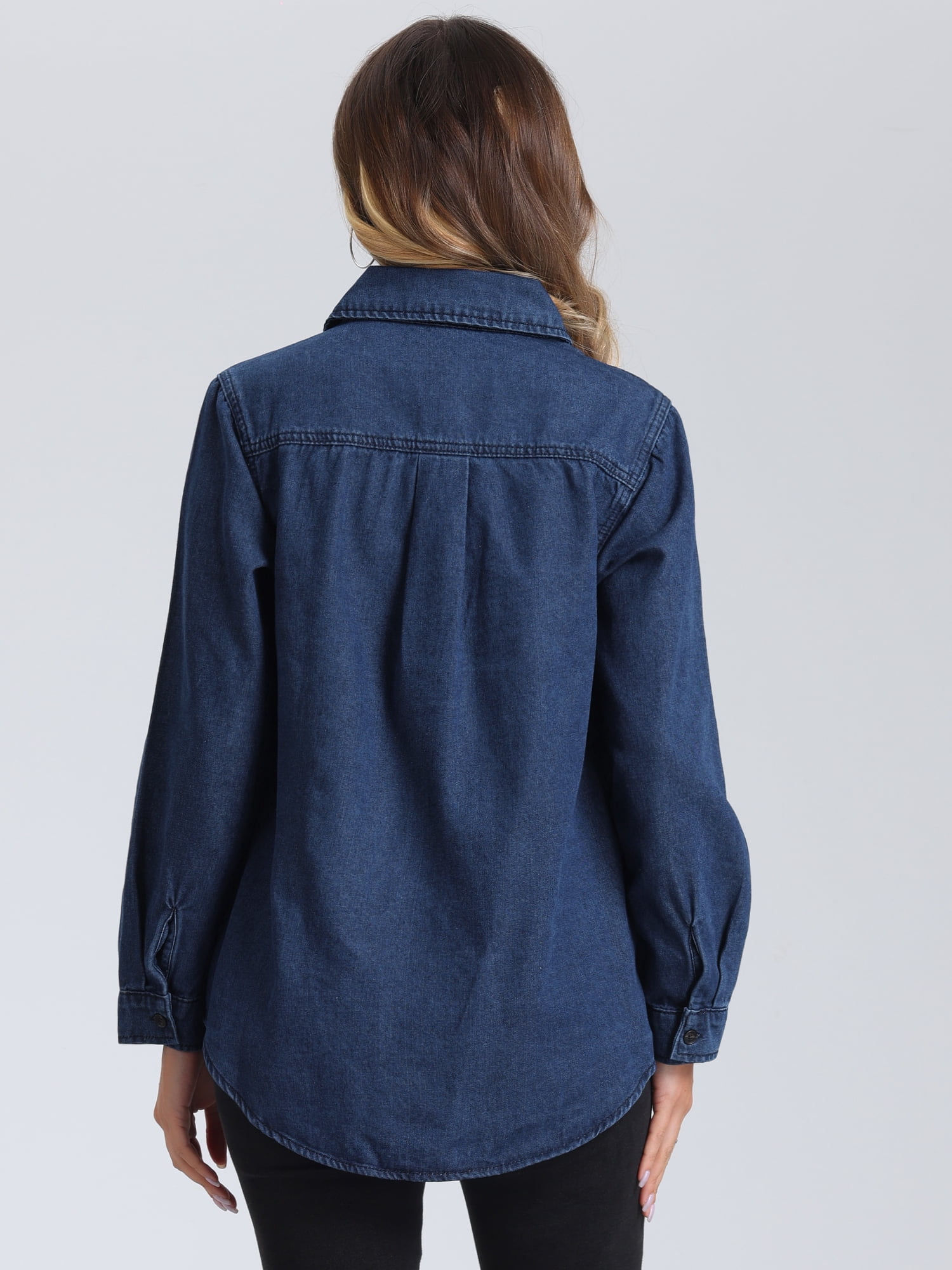 DARING DIVA Women's Trendy Long Sleeve Button Down Washed Denim Jacket L Blue