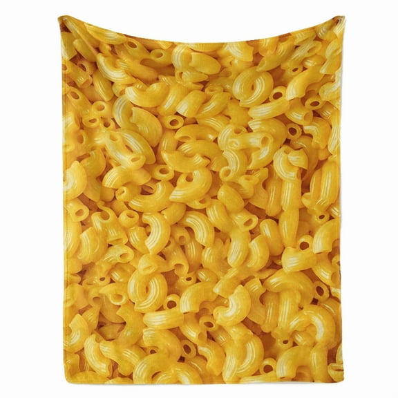 Macaroni and cheese pattern print blanket, fun macaroni food yellow flannel blanket, warm, soft and comfortable for sofa, couch, bed, birthday gift(30*40IN)