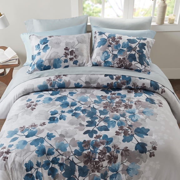 Madison Park Queen Size 9 Piece Comforter Set with Bed Sheets Blue,Bed in a Bag,All Season Bed Set,Cozy and Lightweight