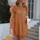 thumbnail image 2 of Vestido de otoño para mujer, manga larga acampanada, adorno de volantes, cuello levantado, adorno de volantes, vestido de color puro para mujer, naranja oscuro M, 2 of 6