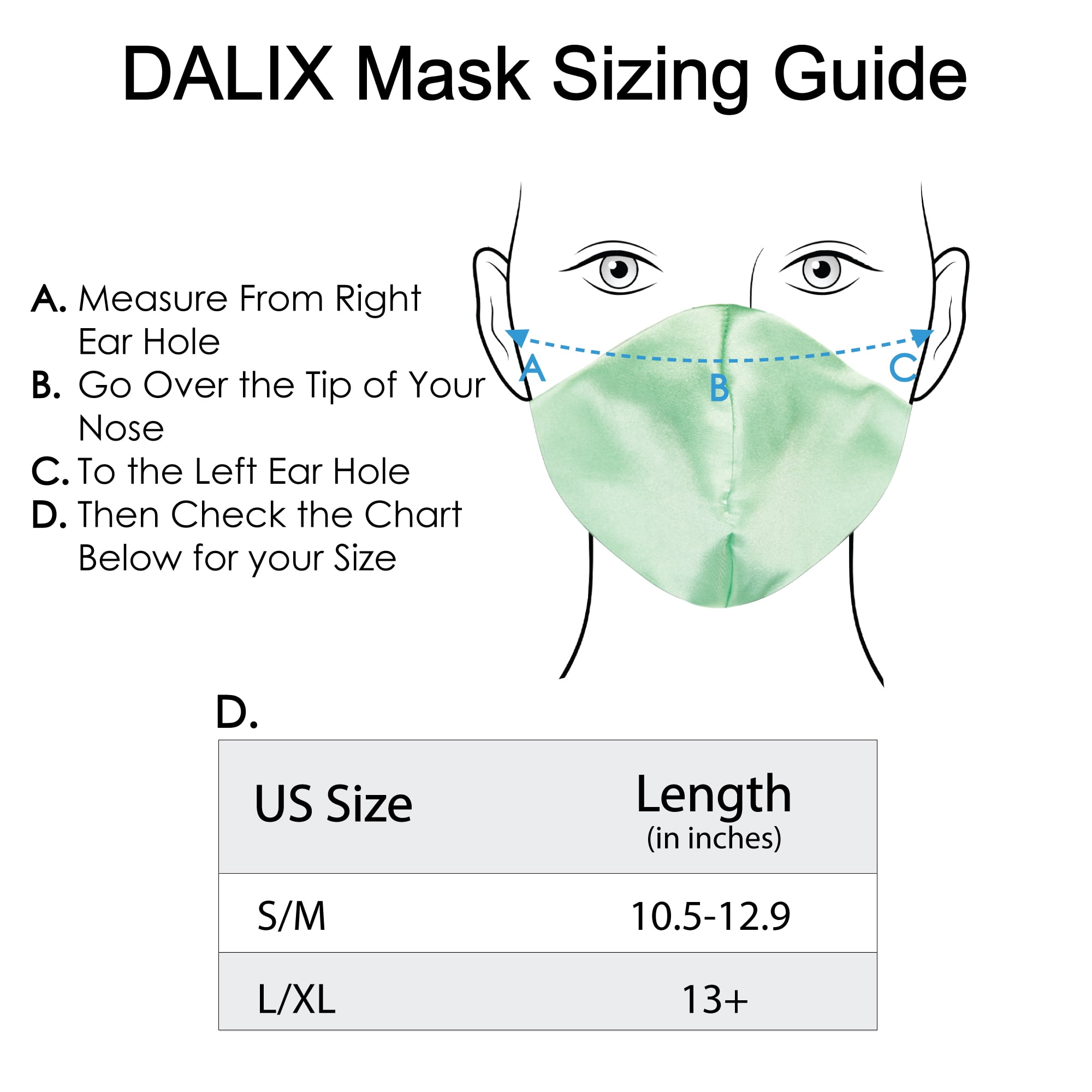 DALIX Exclusive Charmeuse Satin 3 Layer Face Mask in Mint Green