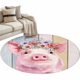 thumbnail image 2 of Farmhouse Pig Round Area Rug 4ft, Spring Floral Farm Animal Wooden Washable Non-Slip Circle Rugs for Bedroom Living Room Kitchen, Soft Non Shedding Circle Carpet for Dining Room Dorm, 2 of 9