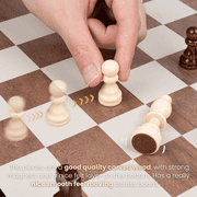 15 Inches Magnetic Wooden Chess Set - 2 Extra Queens - Folding Board - Pieces Storage Slots, Handmade Portable Travel Chess Game