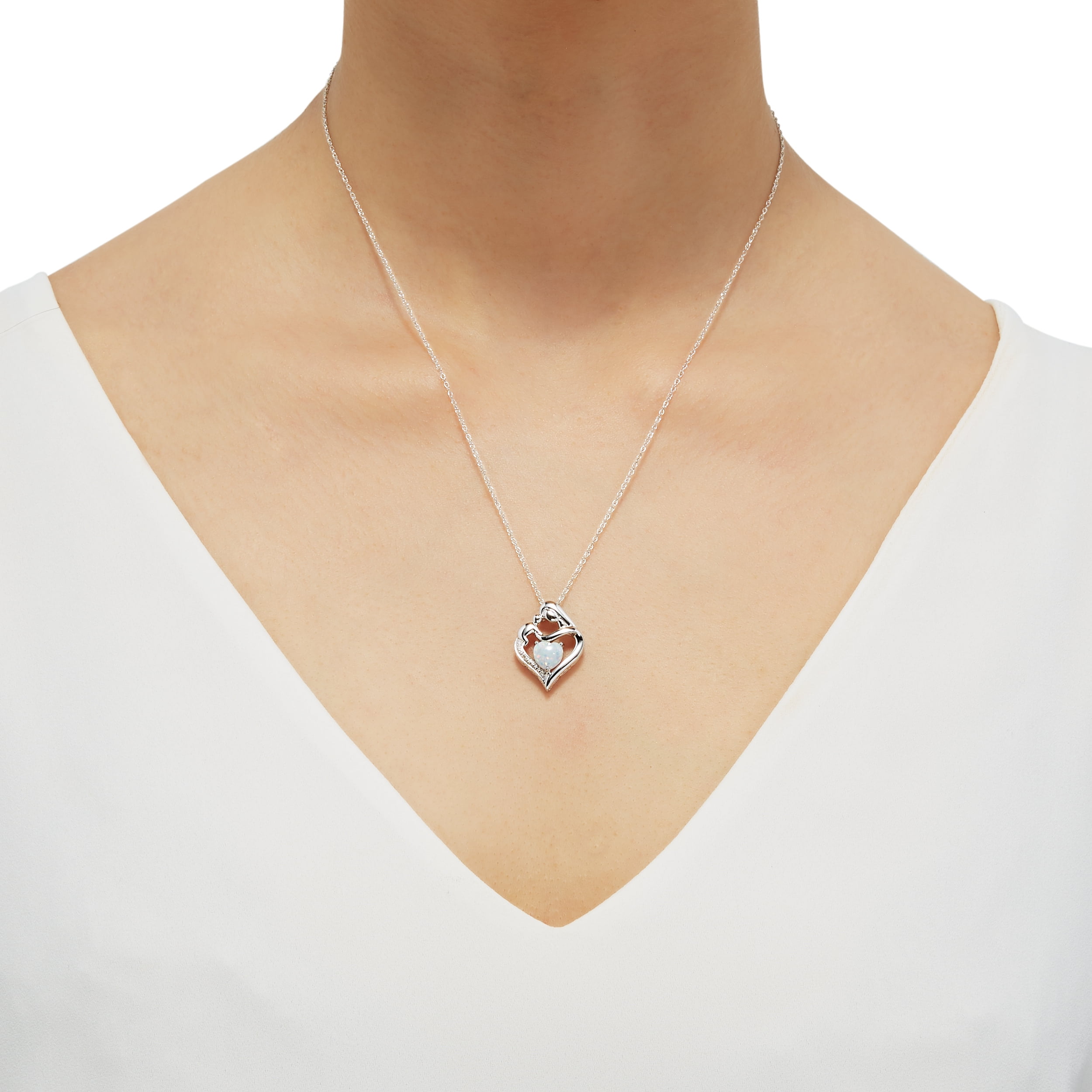 Brilliance Fine Jewelry Created Opal Diamond Heart in Silver Silver Pendant, 18"