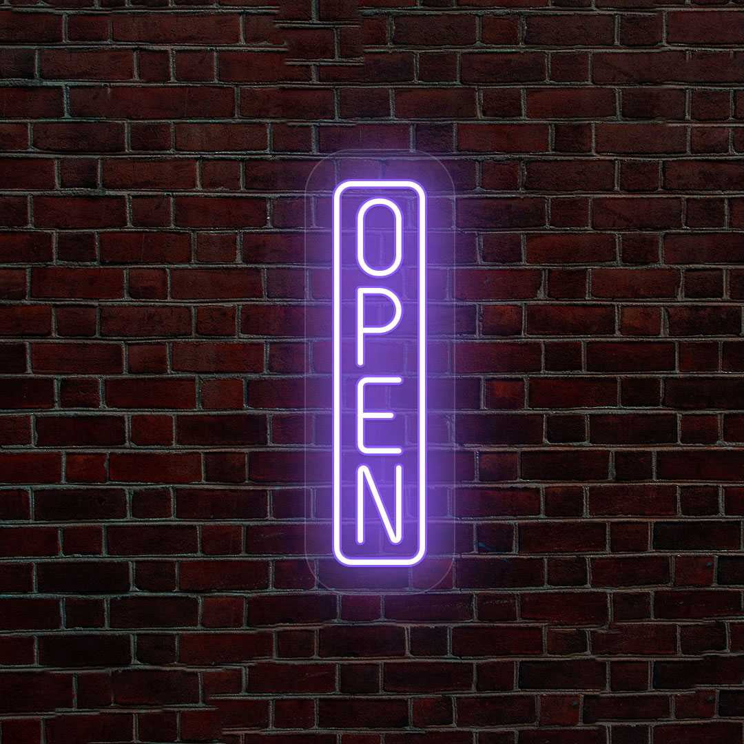 Vertical Open Neon Sign (yellow, 11.5"(W)x34.5"(H))