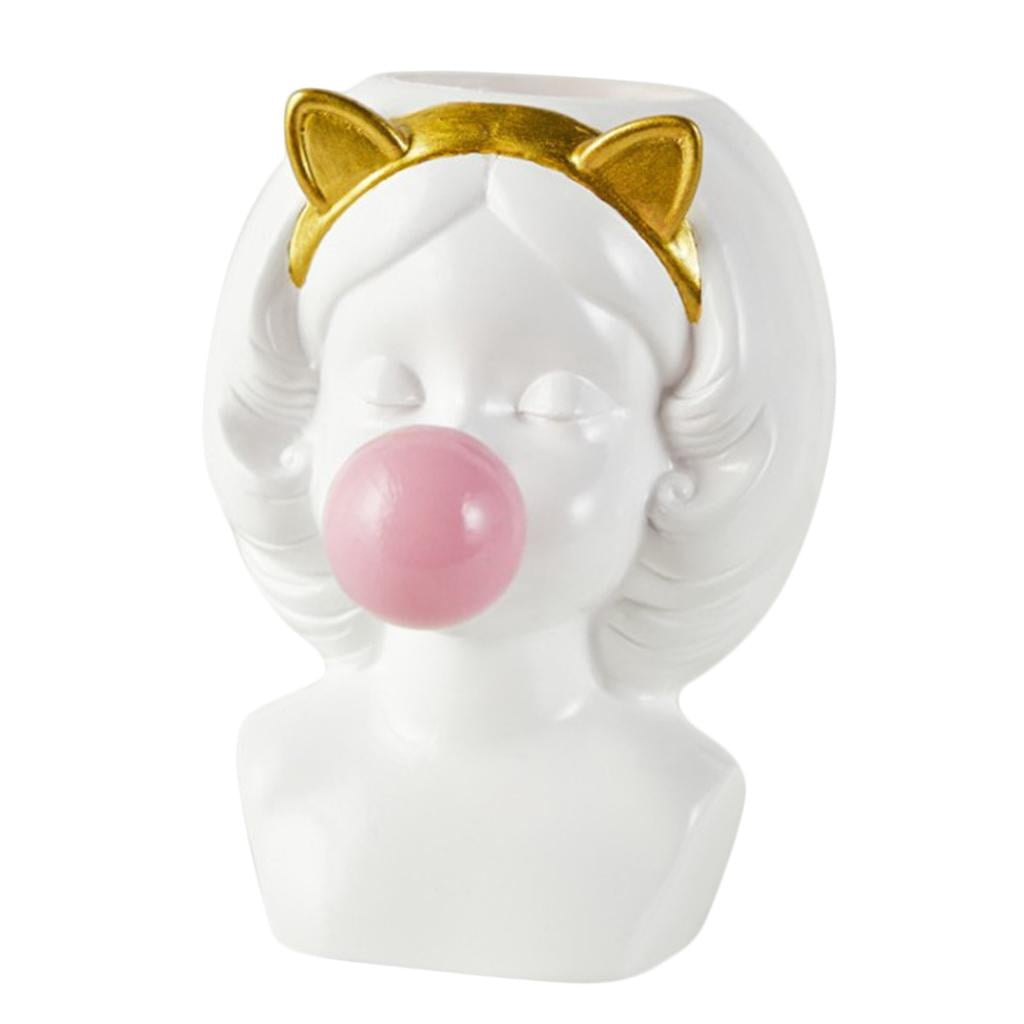Little Girl Blowing Bubbles Succulent Plant Pot, Flower Pot Container Planter for Home Decoration - PICK , White with ,