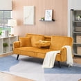 thumbnail image 2 of 72” Corduroy Futon Sofa Bed with Pillows, Modern Convertible Futon Couch with 2 Cup Holders& Metal Legs for Small Spaces Living Room, Solid Wood Frame (Pink), 2 of 8