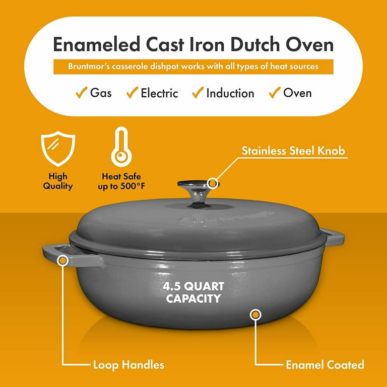 Bruntmor  45 Quart Cast Iron Casserole Dish Dutch Oven Marmite Pot Super  Heat 