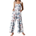 thumbnail image 2 of Womens Pants Jumpsuits Flower Printing Button Pocket Jeans Jumpsuit,Pants for Women Plus Size Blue XL, 2 of 6