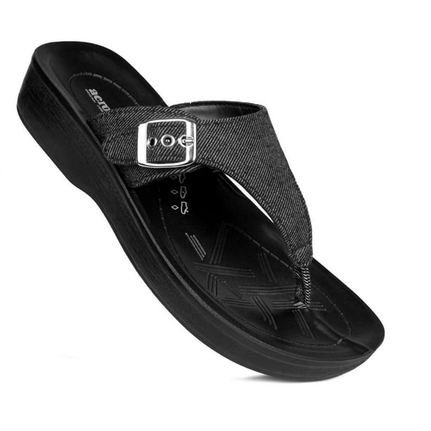 black flat sandals with arch support