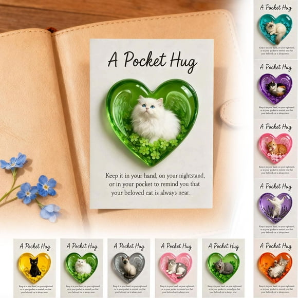 Cagogo under $5 10Pcs Memorial Pocket Keepsake, Memorial Pocket Token for Pet Loss, Resin Sleeping Cat Heart Keepsake, SymPathwayy Gift for Grieving Pet Owners