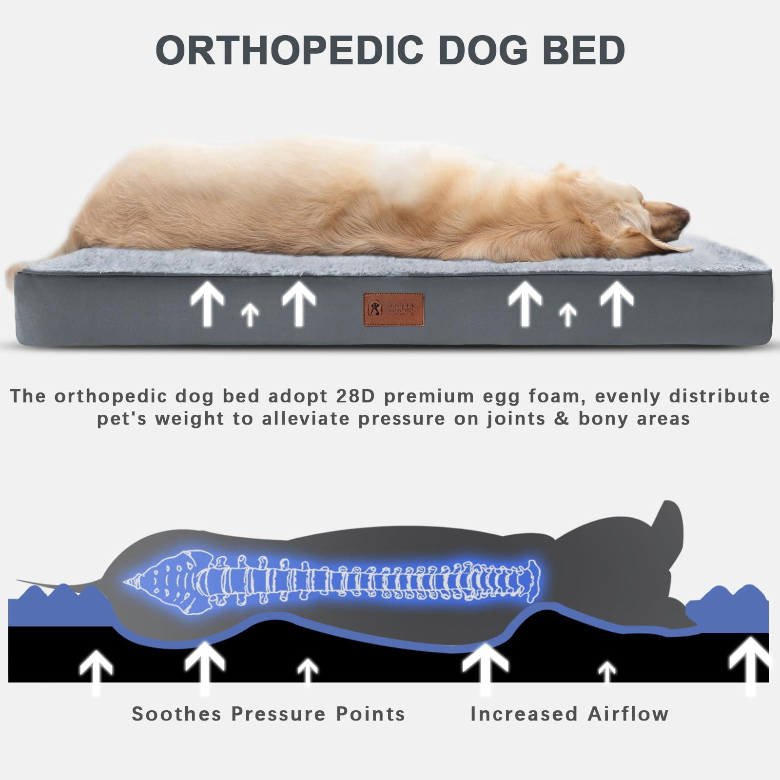 Waterproof Dog Bed Medium Size Beds For Crate With Removable Washable Cover Egg-crate Foam Pet Pad Mat Anti-slip Bottom  35x22 Inch Grey
