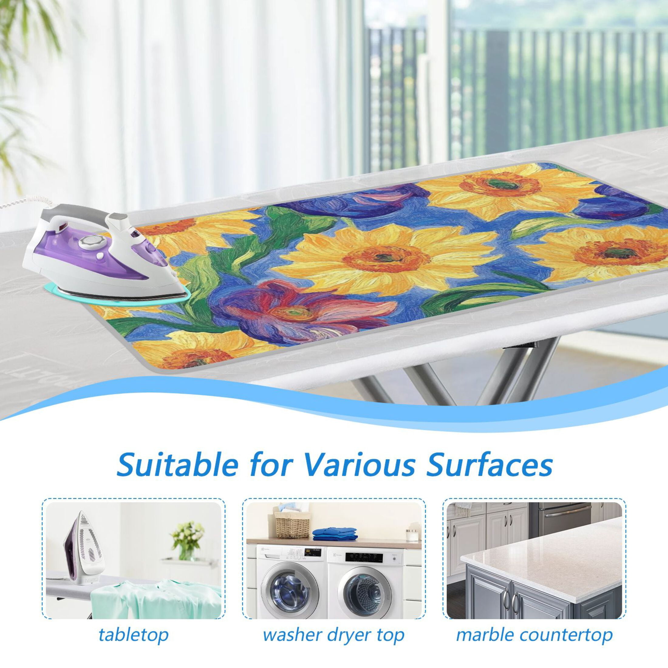 Yellow Purple Sunflower Ironing Mat Blanket for Table Top Travel Portable Ironing Board Pad 47.2x27.6 Inch