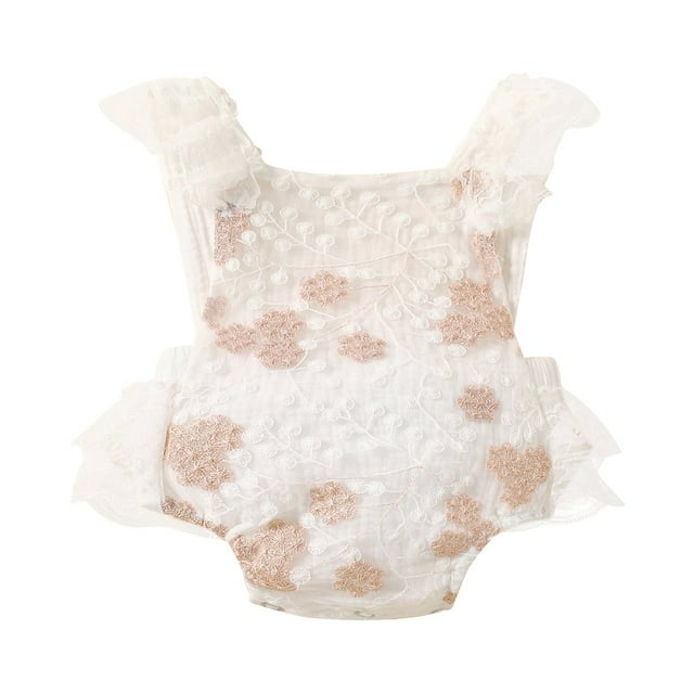 Combinaison Bébé Fille Dentelle Robe Romper au Crochet Floral Sans Dos