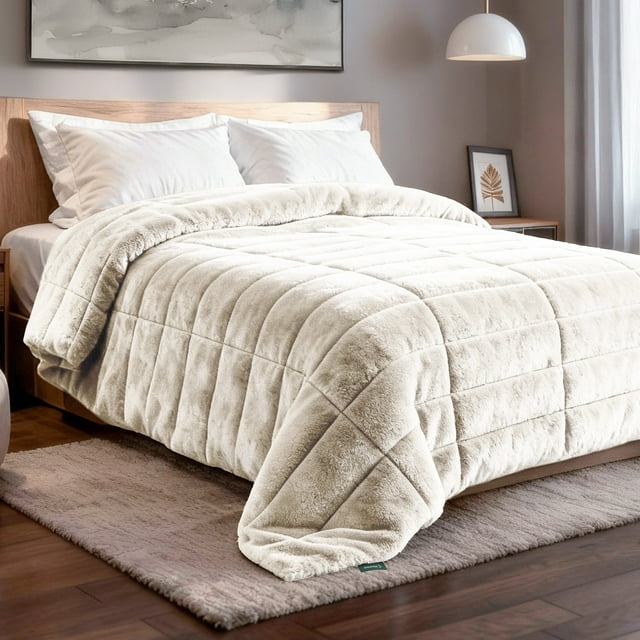 Cobertor Afelpado Dreamlab, Colcha Suave Polar con Microfibras, Cálida y Transpirable para Invierno, Hipoalergénico, Tamaño Matrimonial, Marfil