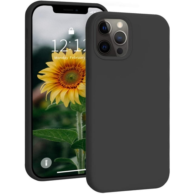 iPhone 12/iPhone 12 Pro Silicone Case, IBAOLEA Full Body Protective Phone Case, Premium Soft Rubber Shockproof Case Compatible with IBAOLEA iPhone 12/12 Pro(6.1Inch) (Black)