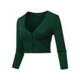 thumbnail image 2 of A2Y Women's Solid Cropped Bolero 3/4 Sleeve Button Down V-Neck Cardigan Sweater Huntergreen 2XL, 2 of 5