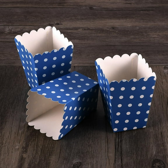 GOOHOCHY 24pcs Popcorn Boxes Holder Containers Cartons Paper Bags Dot Design Snack Box Theater Dessert Tables Wedding Favors (Blue)