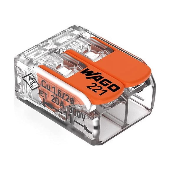 WAGO 221-412VE00-2500 221 Series 2 Conductor AWG 24 – 12 Transparent Body Connector w/Levers - 50 Items