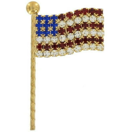 American Flag Crystal Rhinestone Red Clear Blue Pin Brooch USA Patriotic